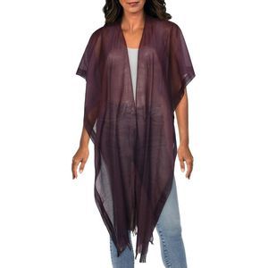 NWT Eileen Fisher Womens Purple Embroidered Solid Organic Cotton Serape NWT